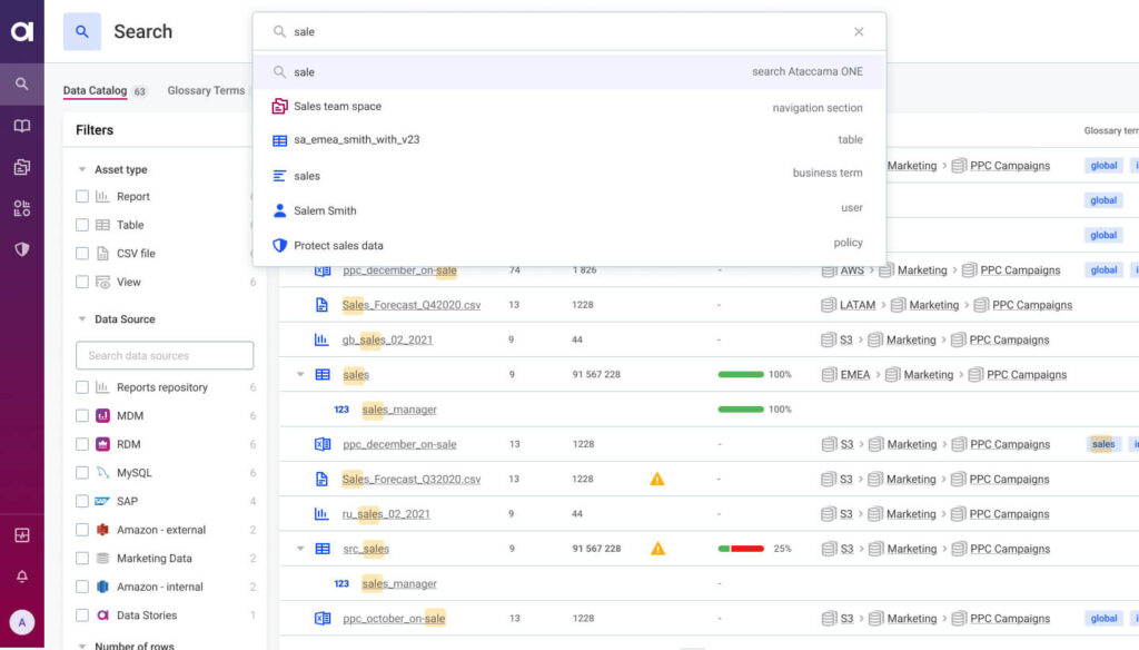 Ataccama review screenshot showing data catalog.