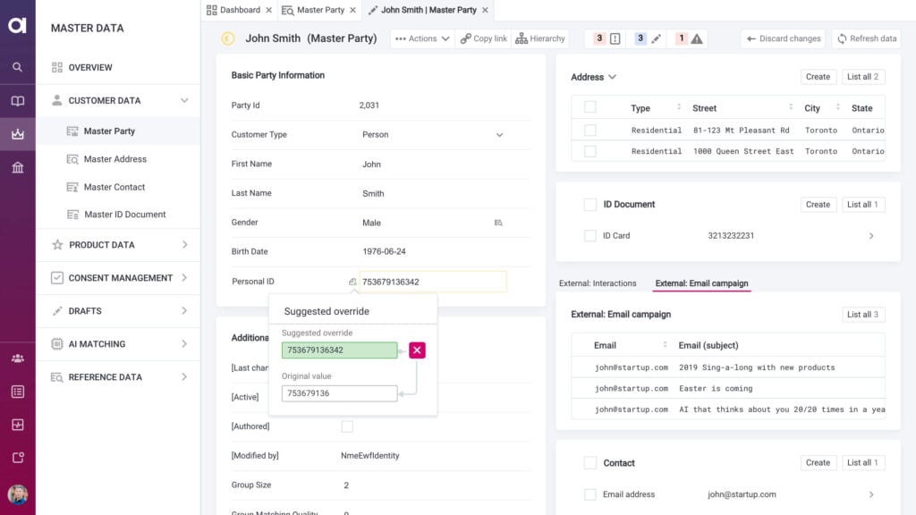 Ataccama review screenshot showing data management.