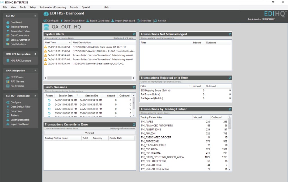 HQXchange EDI software dashboard and user interface of their HQ mapper and translator