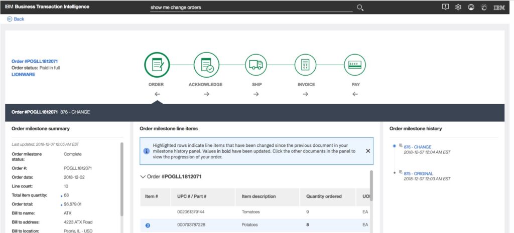 IBM Sterling Supply Chain Business Network EDI software showing transaction details and view the entire transaction lifecycle
