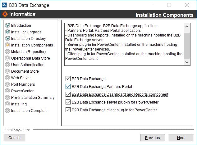 A photo focused on the installation components of Informatica B2B Data Exchange.