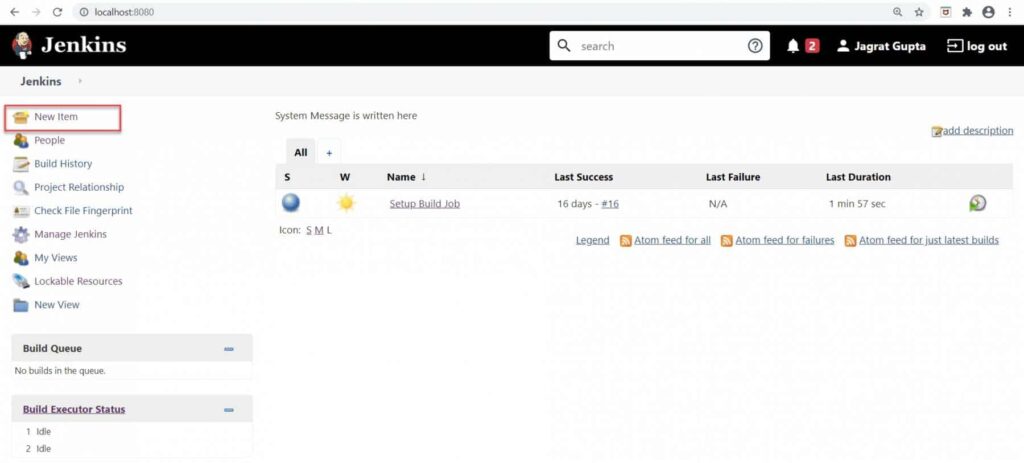 Jenkins review screenshot showing setting up build job