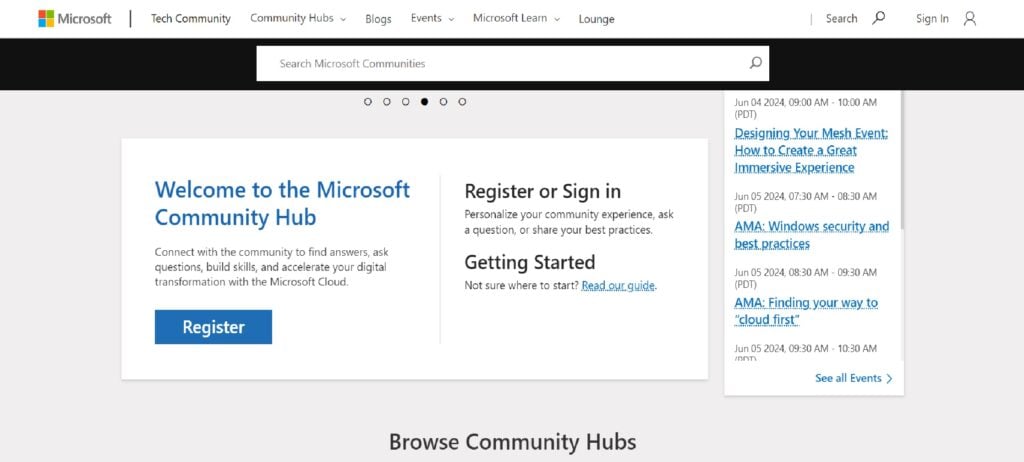 Microsoft Tech Community Page
