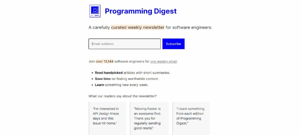 The Programming Digest newsletter subscription page