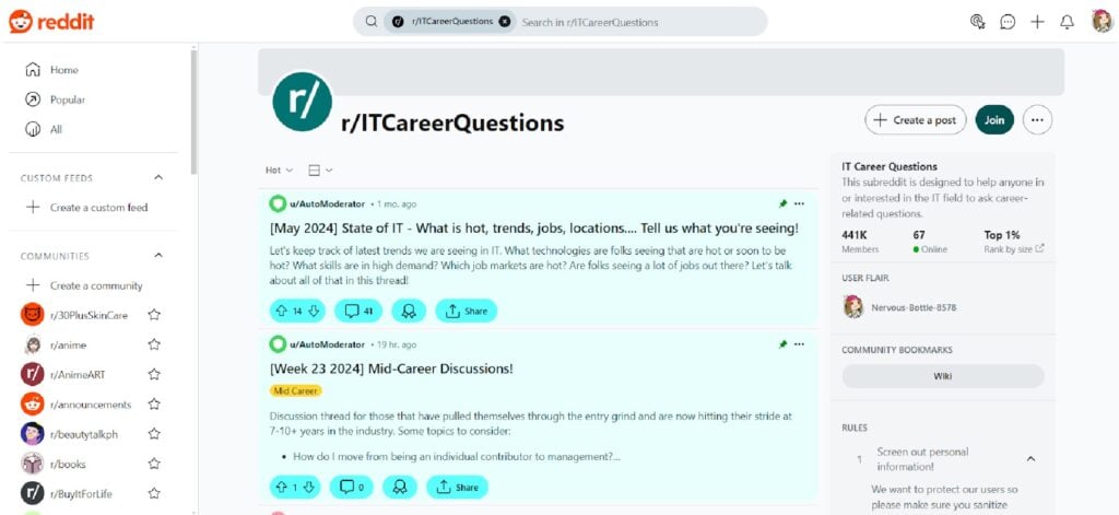 r/ITCareerQuestions, an IT community