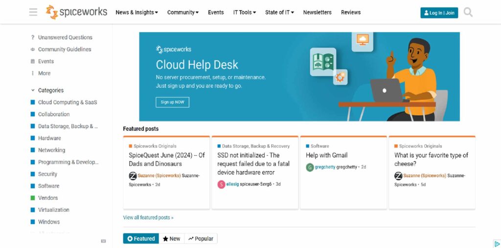 Spiceworks Community page