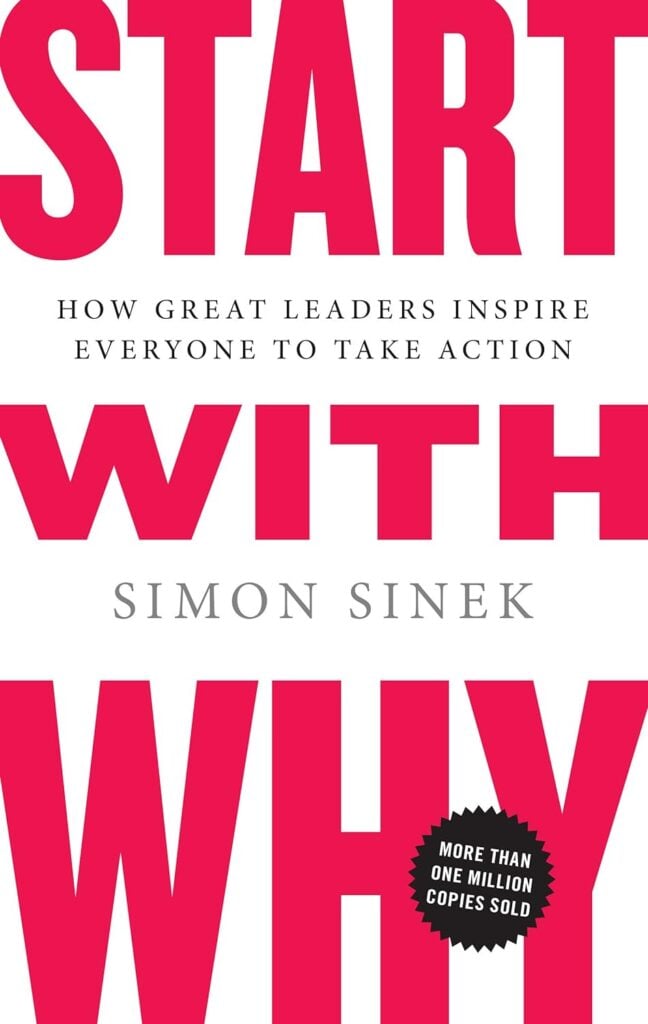 The hard cover photo of Start With Why, a tech leadership book written by Simon Sinek