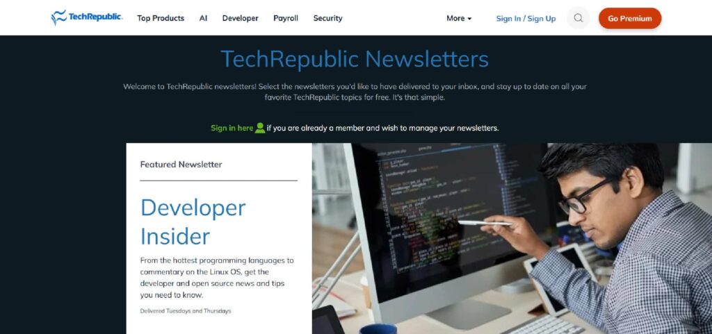 The TechRepublic Newsletters website
