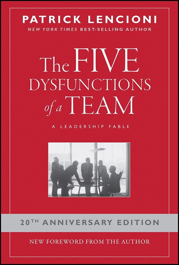The hard cover photo of The Five Dysfunctions of a Team, a tech leadership book written Patrick Lencioni