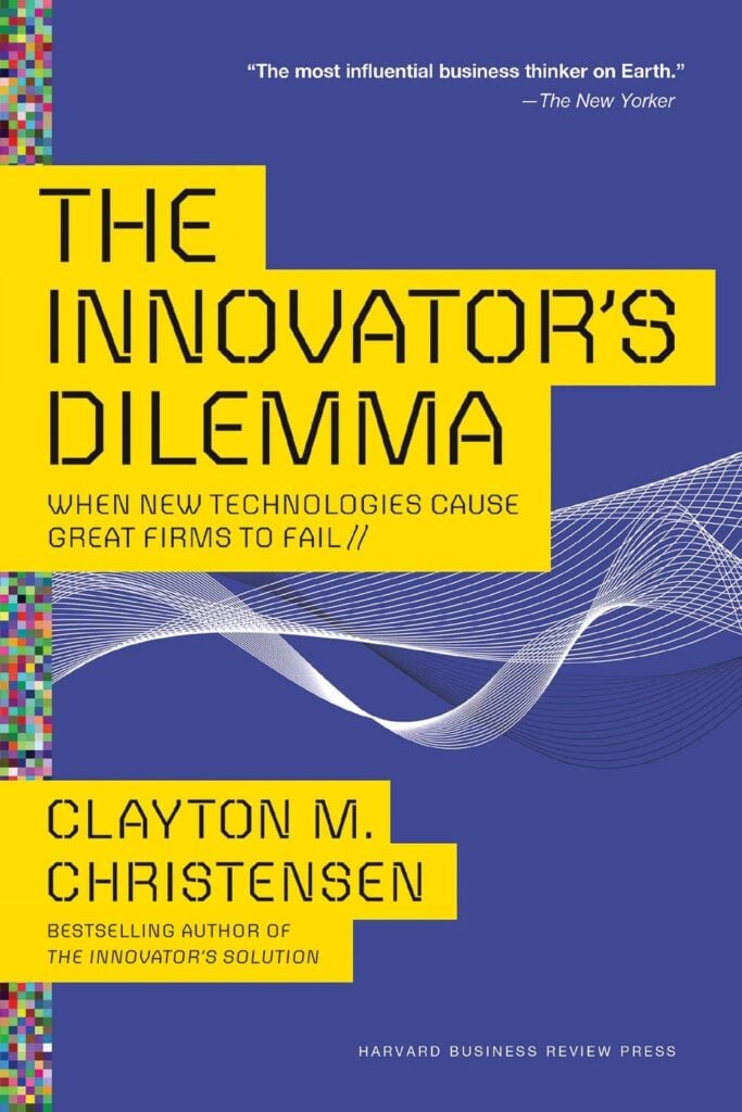 The hard cover photo of The Innovator's Dilemma, a tech leadership book written by Clayton Christensen
