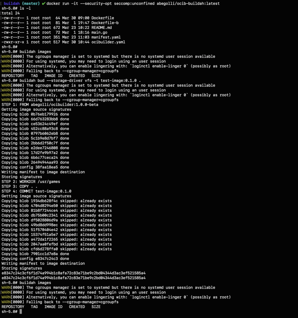 Buildah terminal output interface