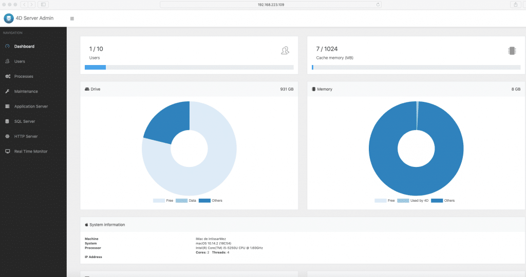 A screenshot of the dashboard of the tool 4D.