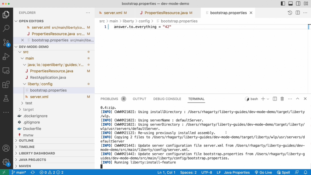 IBM WebSphere Hybrid Edition cloud-native development interface