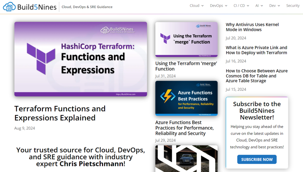 The Build5Nines newsletter homepage overview