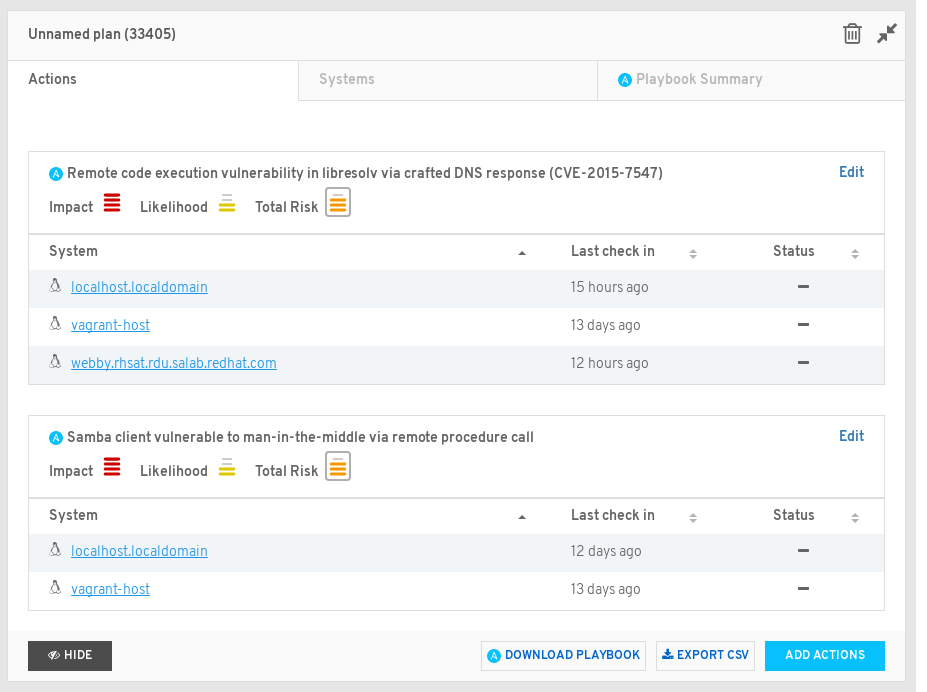 This screenshot shows a plan action view of Ansible.