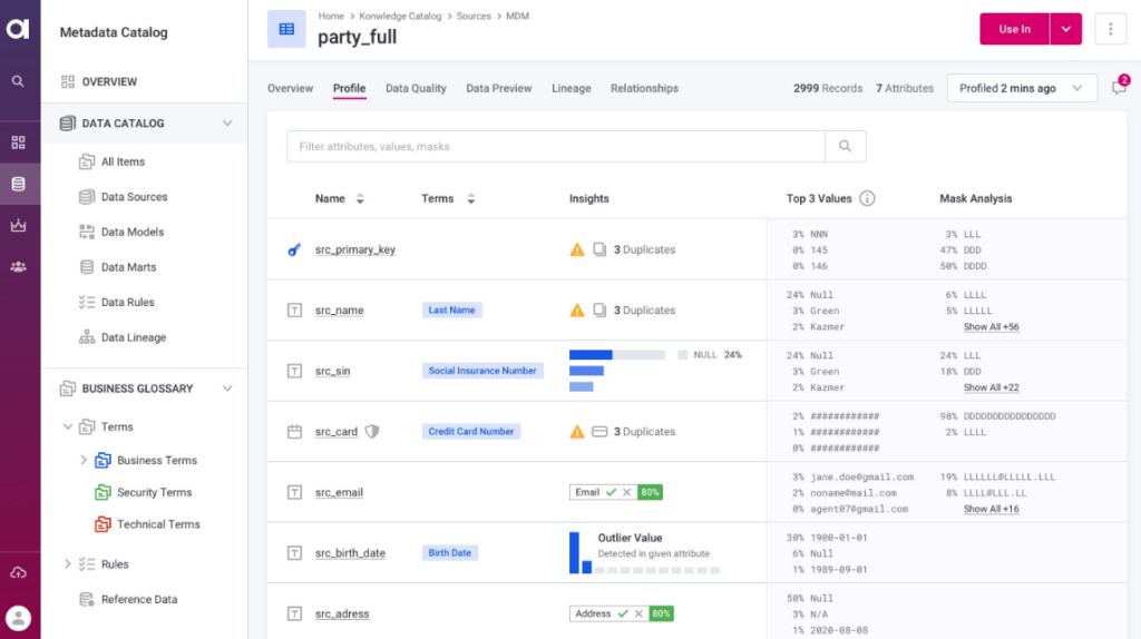 Ataccama ONE data catalog screenshot
