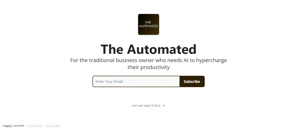 Screenshot of the subscription form of The Automated newsletter