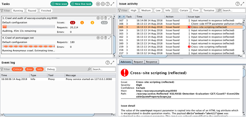 Burp Suite sample dashboard