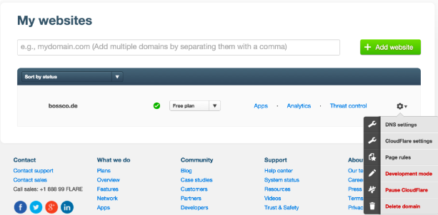 A photo focused on the my websites feature of the tool Cloudflare Workers.