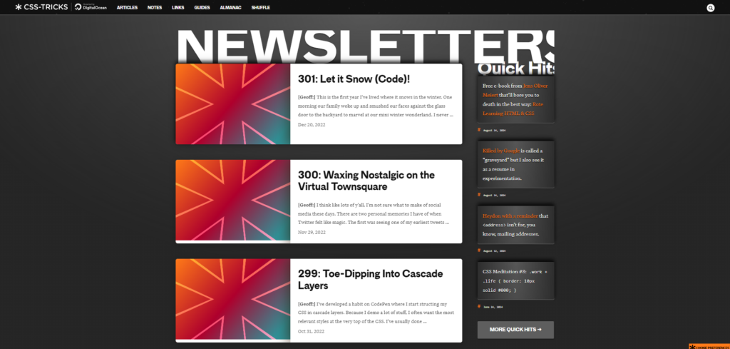 CSS Tricks newsletter landing page