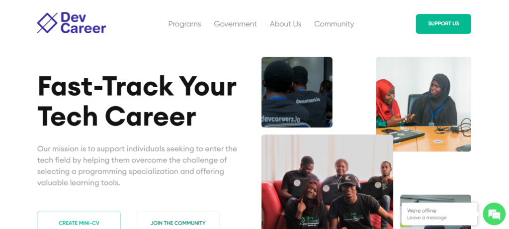The DevCareer community landing page