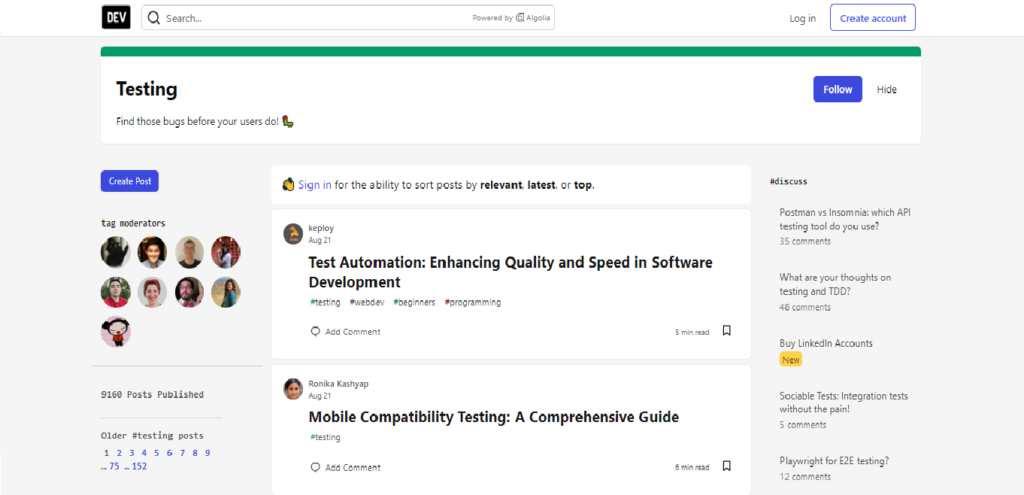 Dev.to Testing, a software testing community