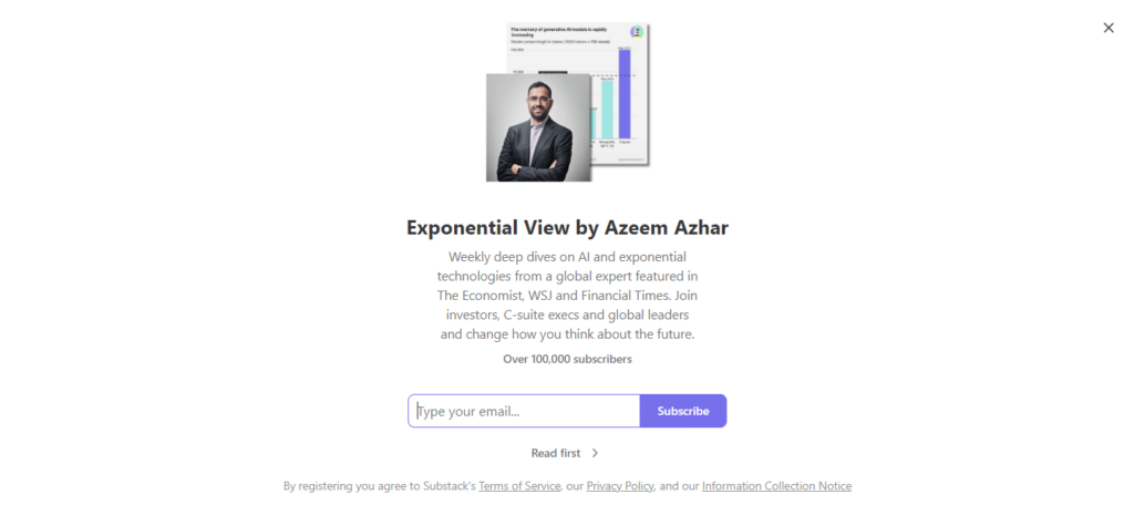 Exponential View newsletter signup page