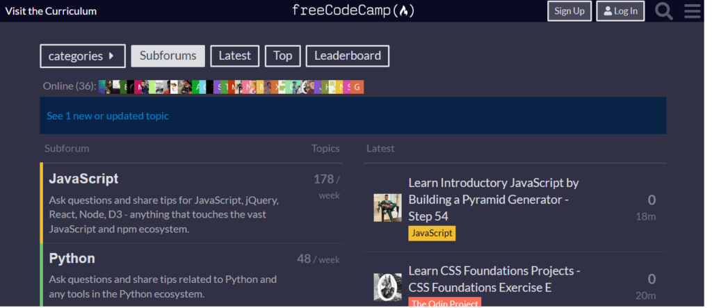 Free Code Camp forum for developers