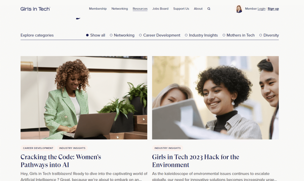 Girls in Tech community website