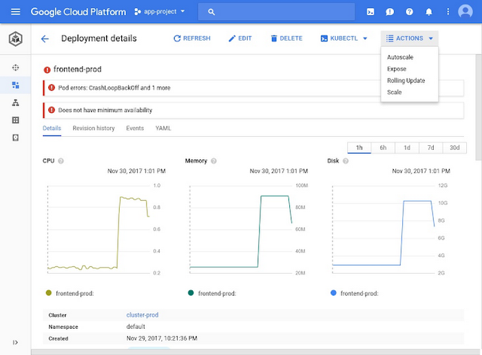 A photo for the deployment details of the tool Google Cloud Platform.