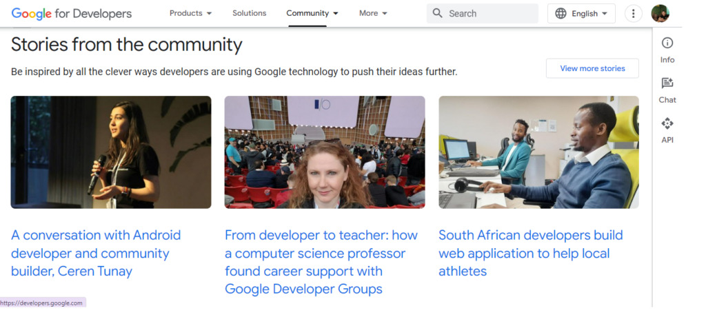 Google Developer Community landing page