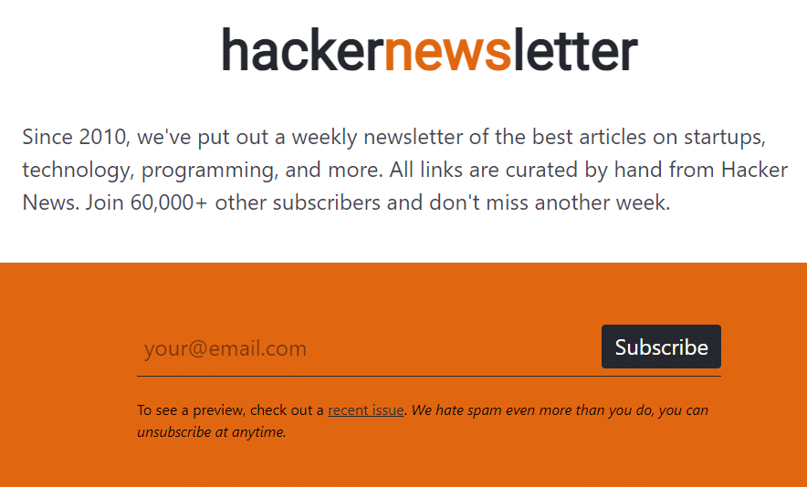 Hacker Newsletter Website Screenshot