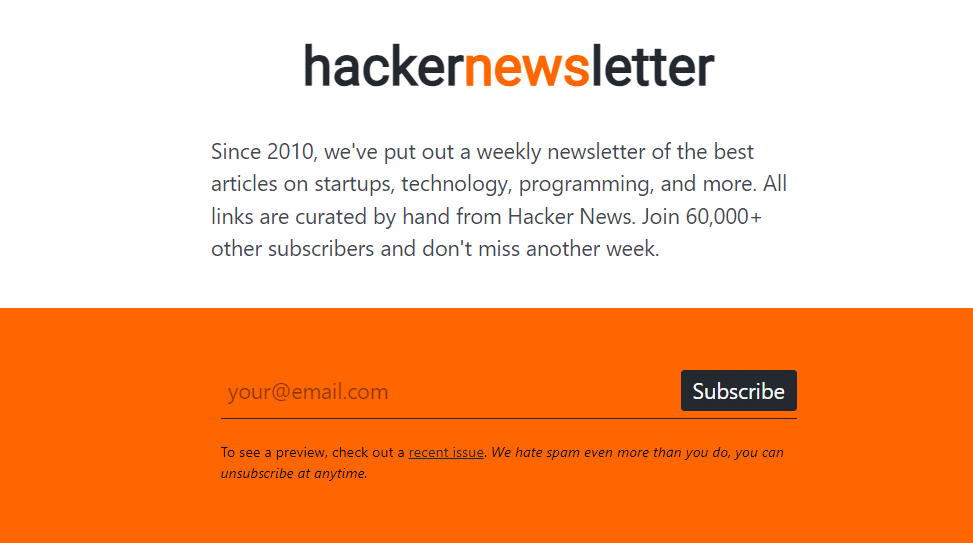 Hacker Newsletter subscription page