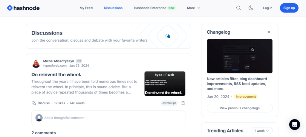 Hashnode community discussion board for developers