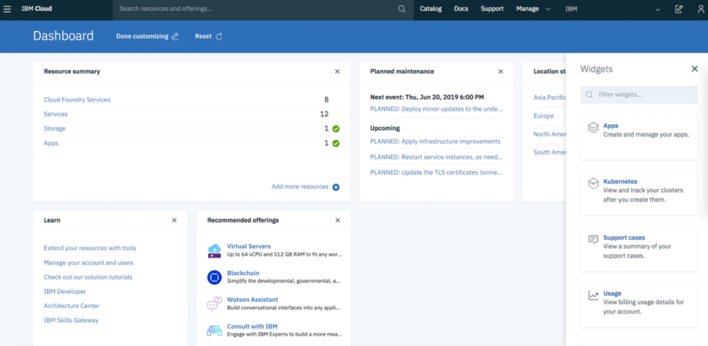 IBM Cloud dashboard screenshot