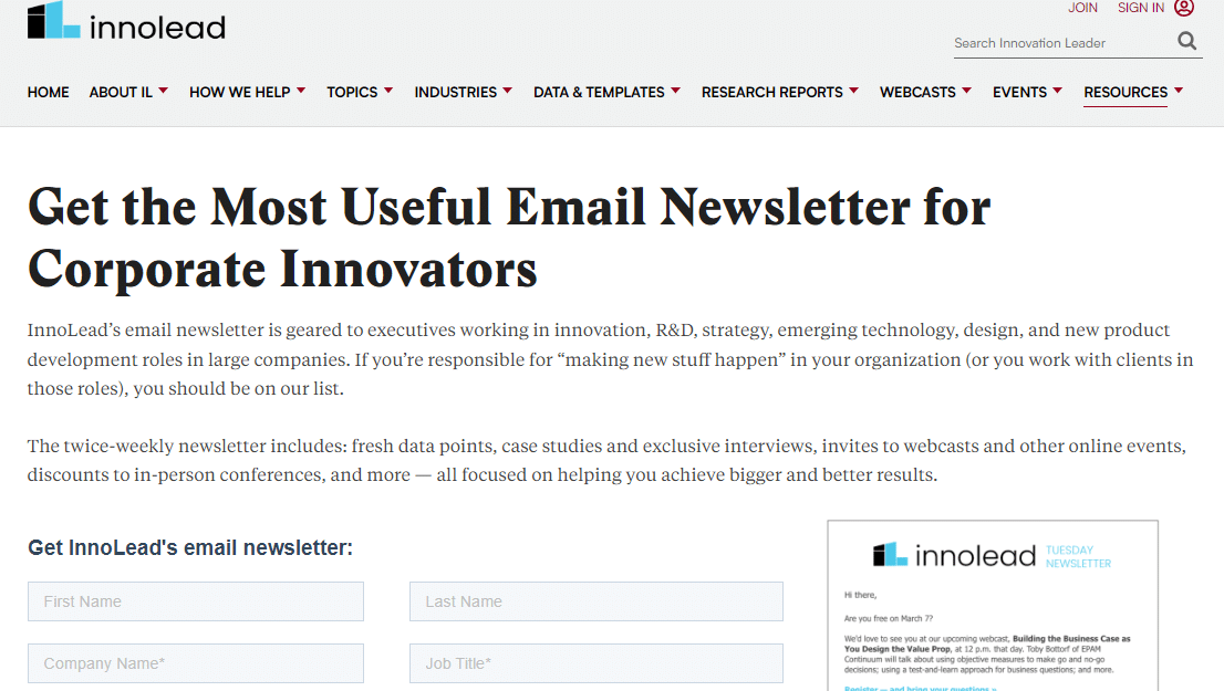 InnoLead for innovation newsletter
