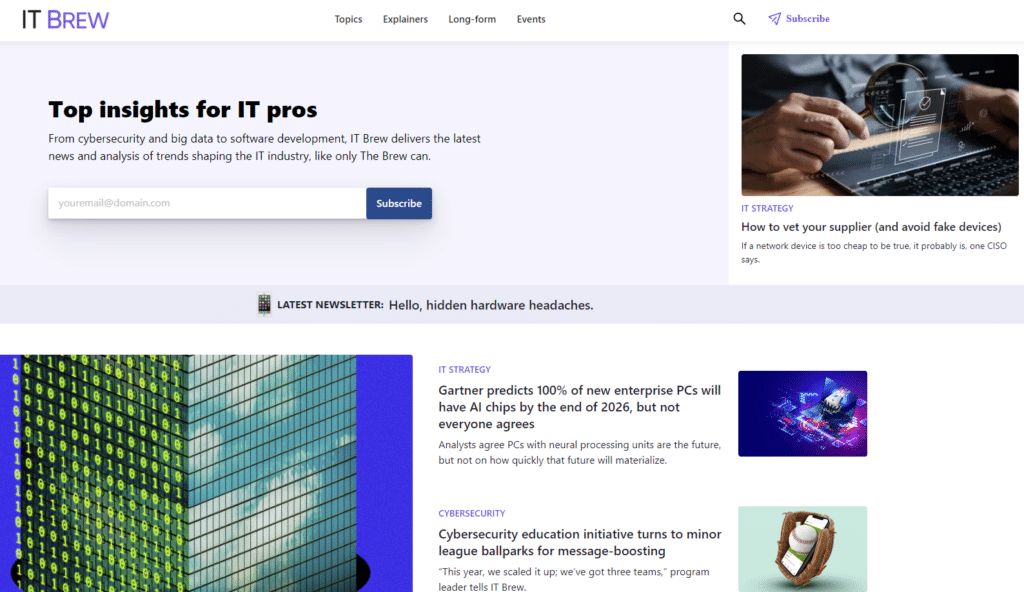 IT Brew newsletter subscription page