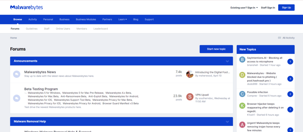 Malwarebytes Forums website