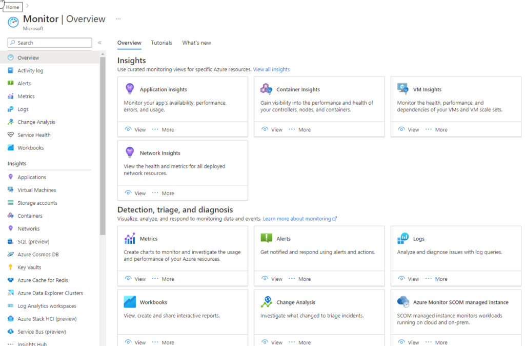 Microsoft Azure review screenshot showing monitor overview