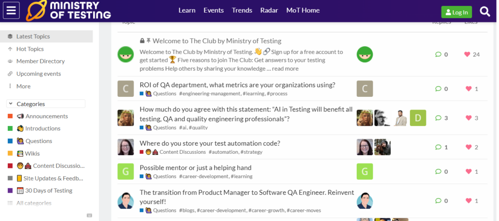 Ministry of Testing, The club community forum