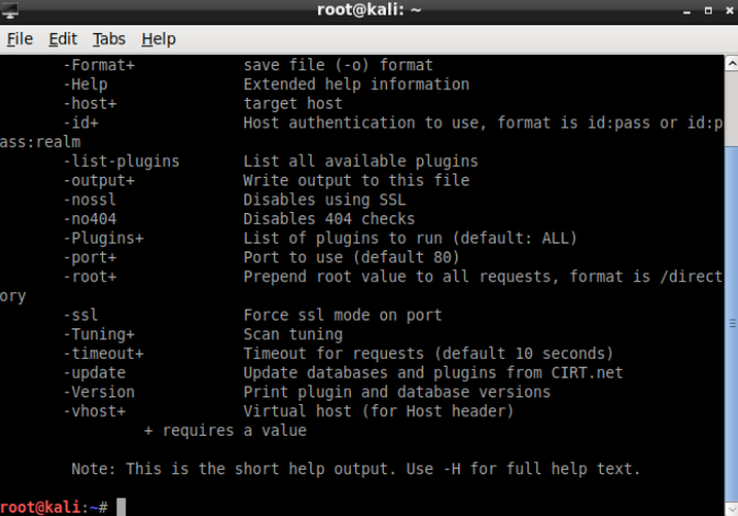 Nikto web server scanning screenshot