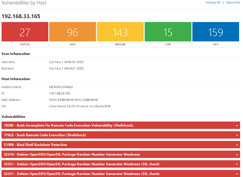 Nmap vulnerability scan result view