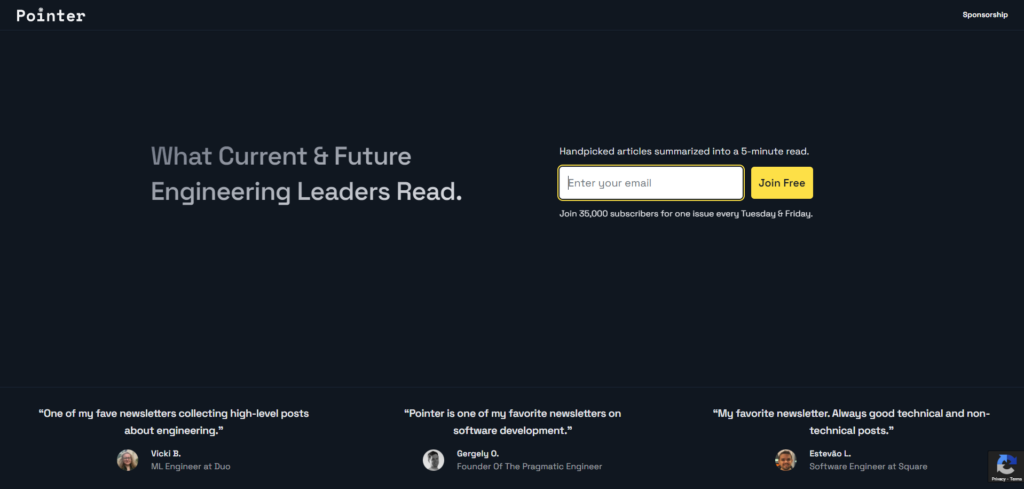 Pointer newsletter subscription page