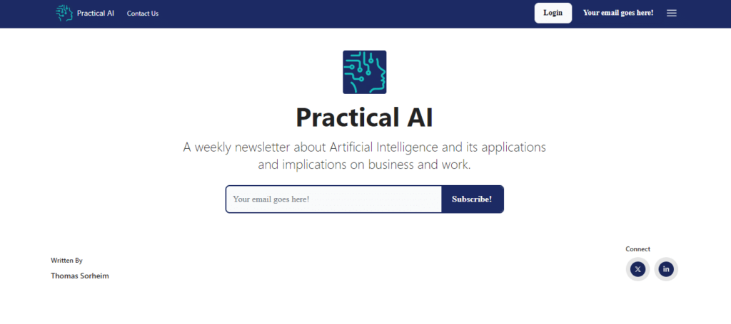 The Practical AI newsletter landing page