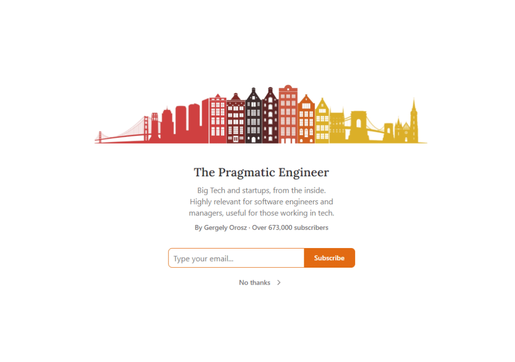 Screenshot of The Pragmatic Engineer newsletter landing page