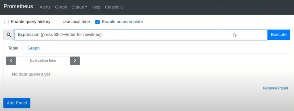 Prometheus review screenshot showing expression search interface