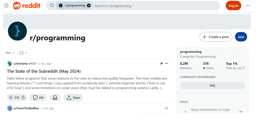 r/programming subreddit for developers and programmers