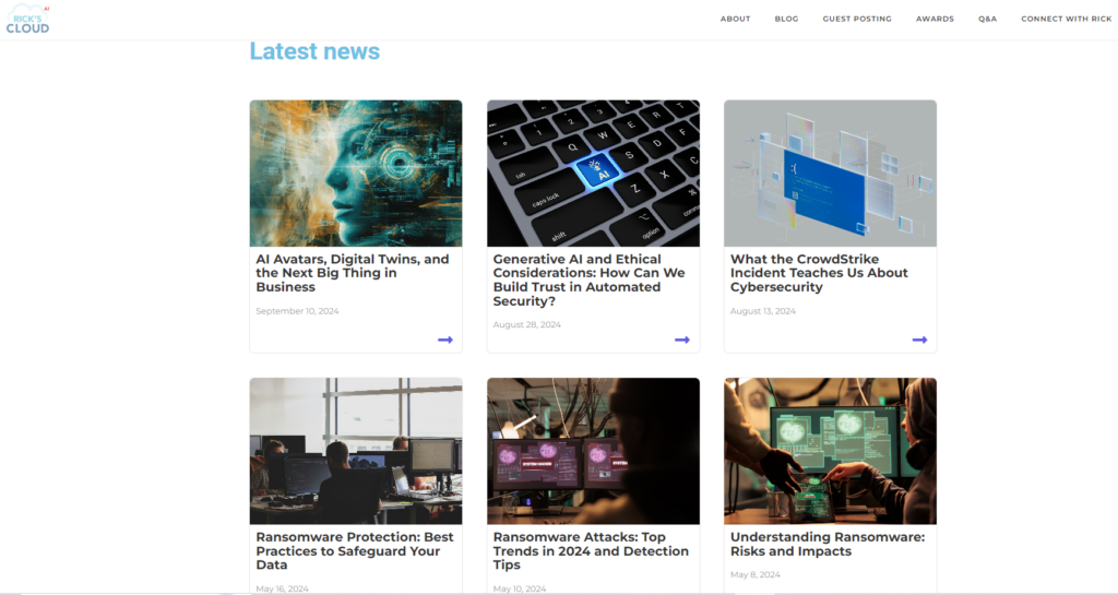 The Rick's Cloud newsletter page screenshot