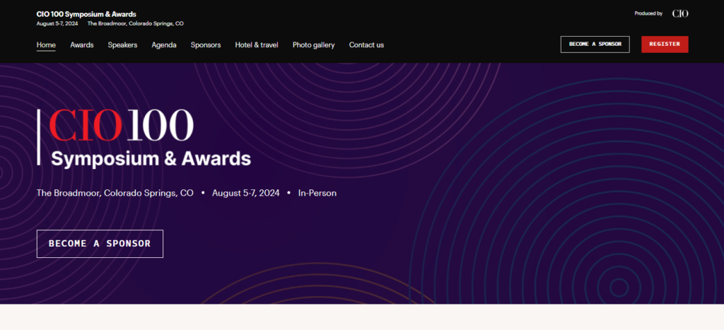 CIO 100 Symposium &amp; Awards website screenshot