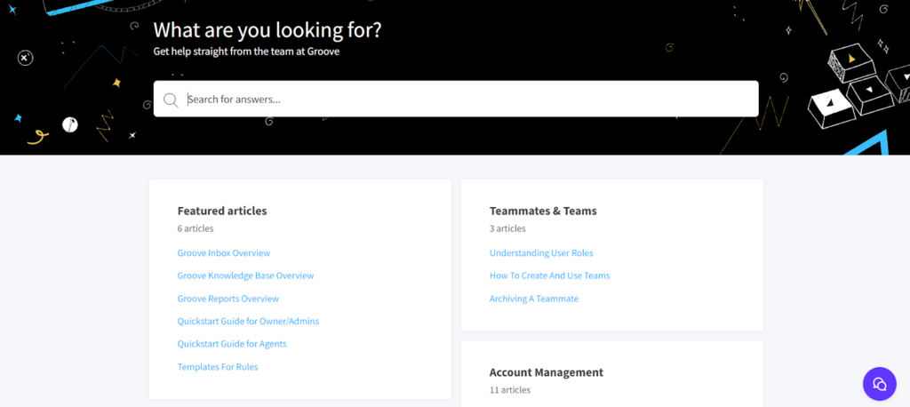 screenshot of groove customer support